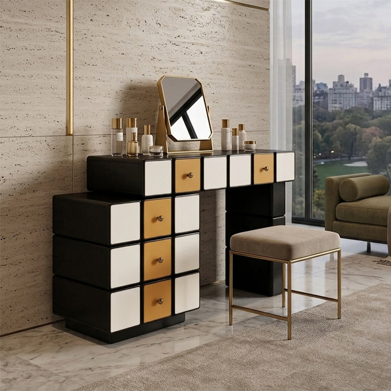 Nordic Makeup Vanity Desk With 5 Drawers Storage - Extendable MDF Dressing Table For Bedroom
