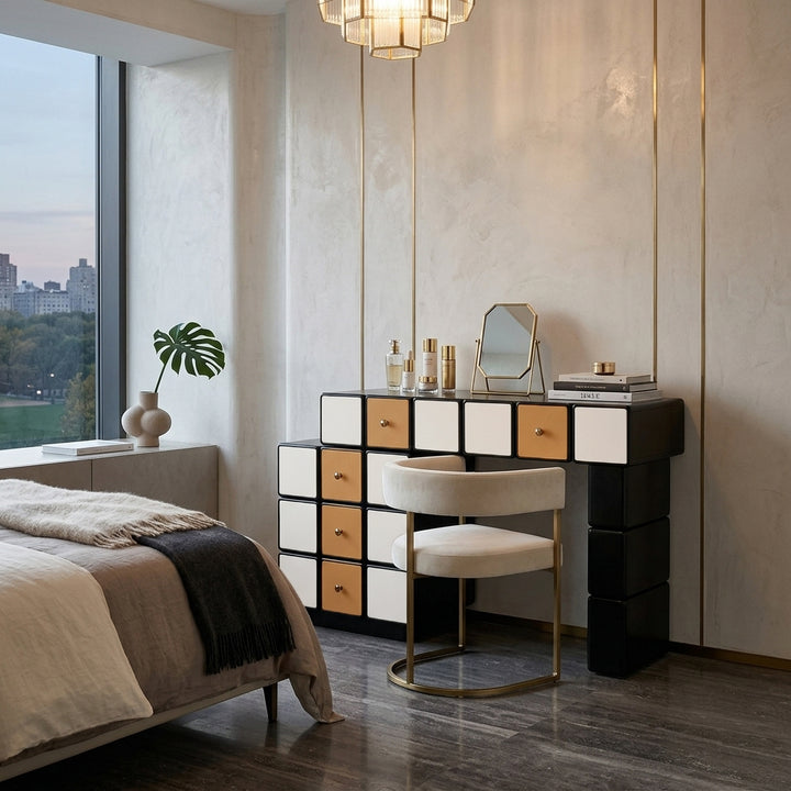 Nordic Makeup Vanity Desk With 5 Drawers Storage - Extendable MDF Dressing Table For Bedroom