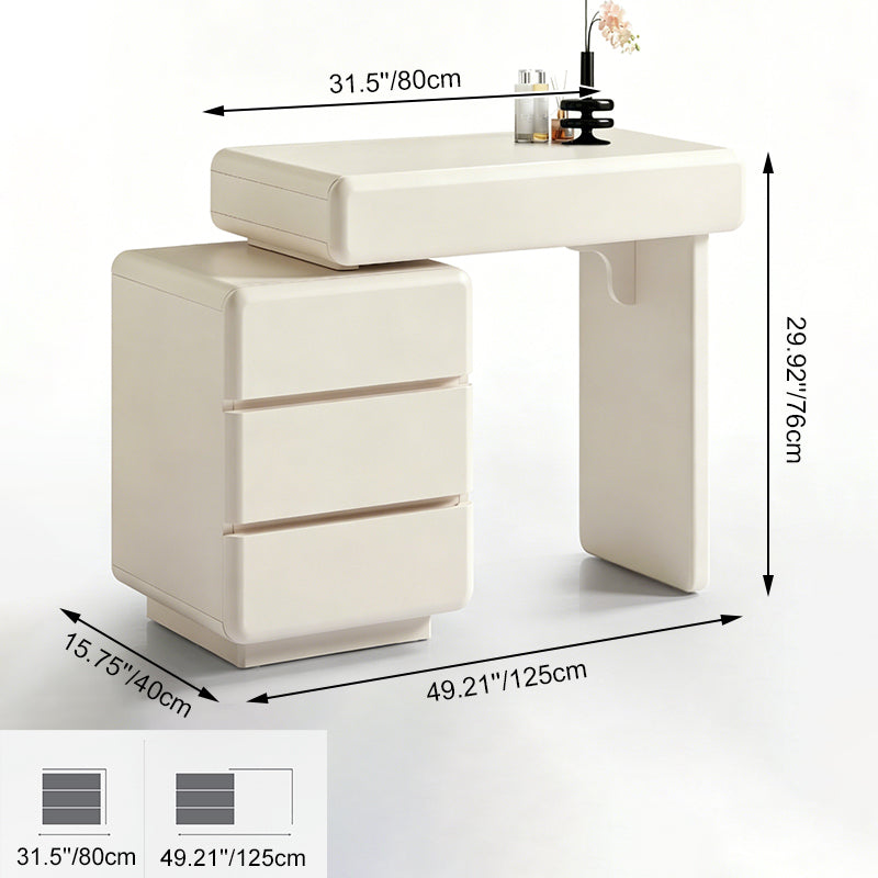 Contemporary Nordic Extendable MDF Vanity Desk With 4 Drawers - White Makeup Dressing Table For Bedroom