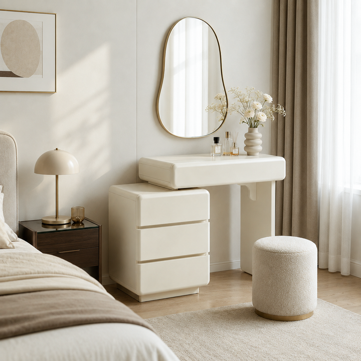 Contemporary Nordic Extendable MDF Vanity Desk With 4 Drawers - White Makeup Dressing Table For Bedroom