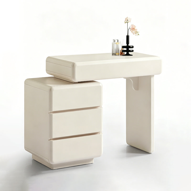 Contemporary Nordic Extendable MDF Vanity Desk With 4 Drawers - White Makeup Dressing Table For Bedroom