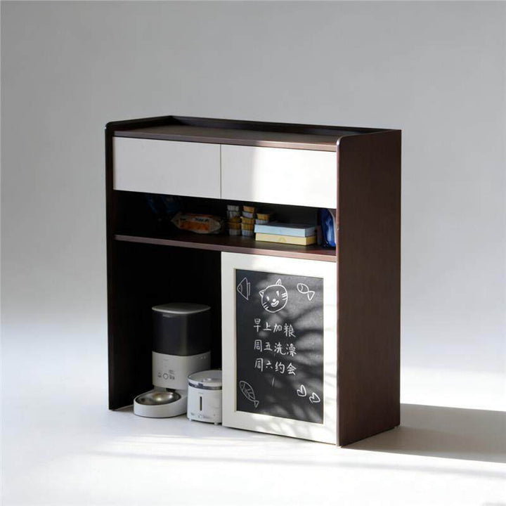Contemporary Nordic Solid Wood &amp; Plywood Cat Cabinet - Pet Feeding Station With Storage Drawers &amp; Memo Board For Cats