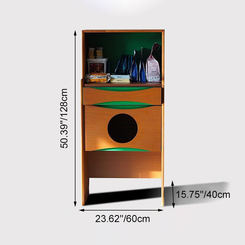 Contemporary Retro Wooden Cat Cabinet - Multifunctional Pet Furniture With Storage Drawer &amp; Cat House For Living Room