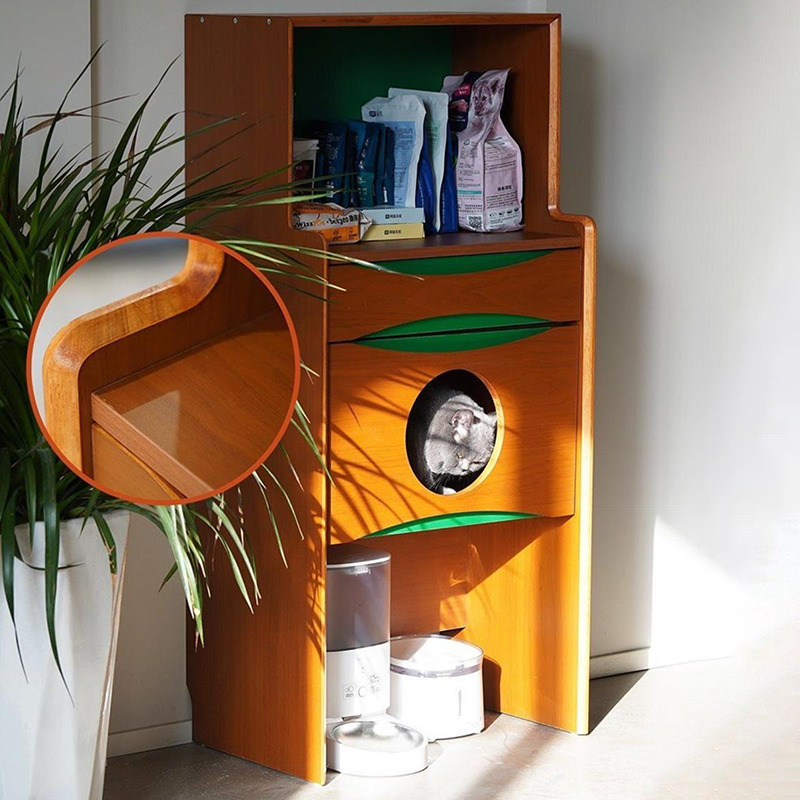 Contemporary Retro Wooden Cat Cabinet - Multifunctional Pet Furniture With Storage Drawer &amp; Cat House For Living Room