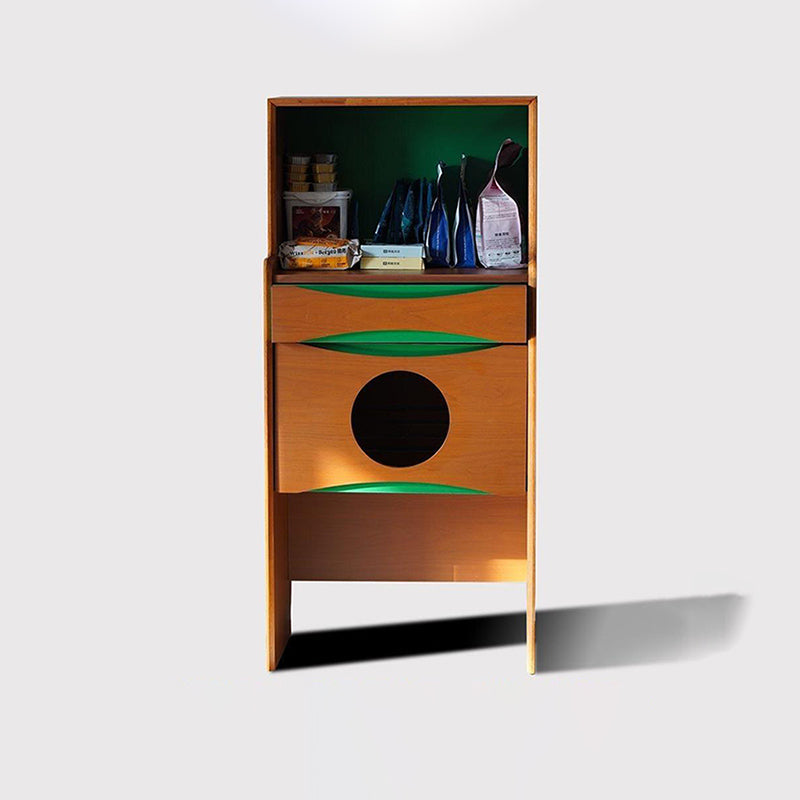Contemporary Retro Wooden Cat Cabinet - Multifunctional Pet Furniture With Storage Drawer &amp; Cat House For Living Room