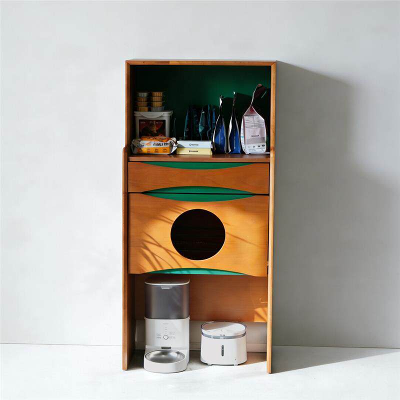 Contemporary Retro Wooden Cat Cabinet - Multifunctional Pet Furniture With Storage Drawer &amp; Cat House For Living Room