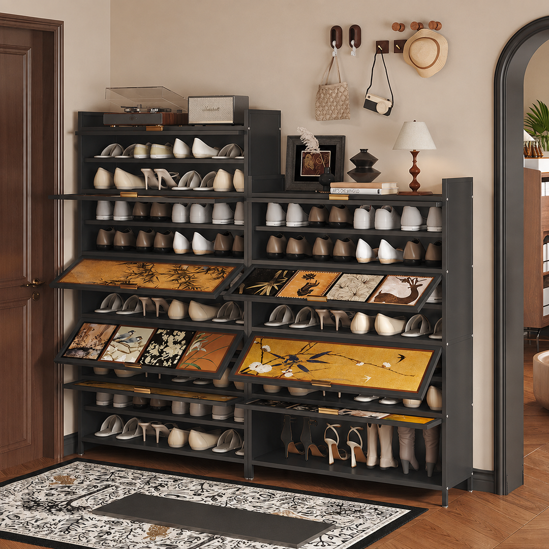 Contemporary Retro Steel PET Rectangular Shoe Storage With 7/9/11-Tier Storage For Entryway