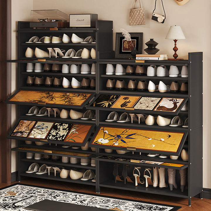 Contemporary Retro Steel PET Rectangular Shoe Storage With 7/9/11-Tier Storage For Entryway