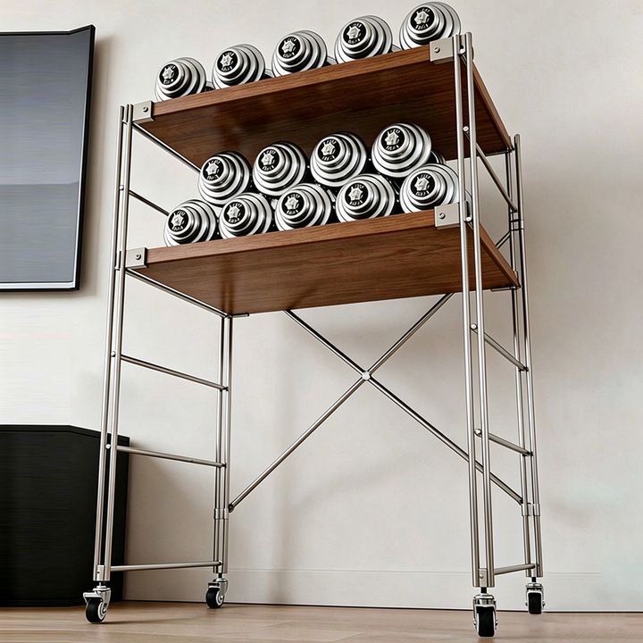 Modern Minimalist Steel &amp; Particleboard Storage Rack With Open Bottom Storage - Multi-Tier Organizer For Living Room &amp; Kitchen