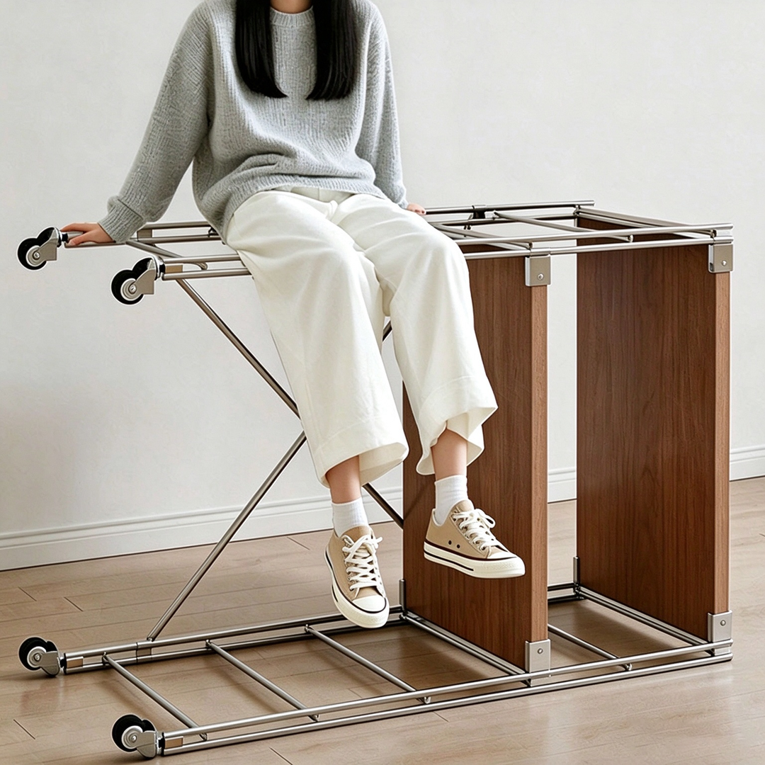 Modern Minimalist Steel &amp; Particleboard Storage Rack With Open Bottom Storage - Multi-Tier Organizer For Living Room &amp; Kitchen