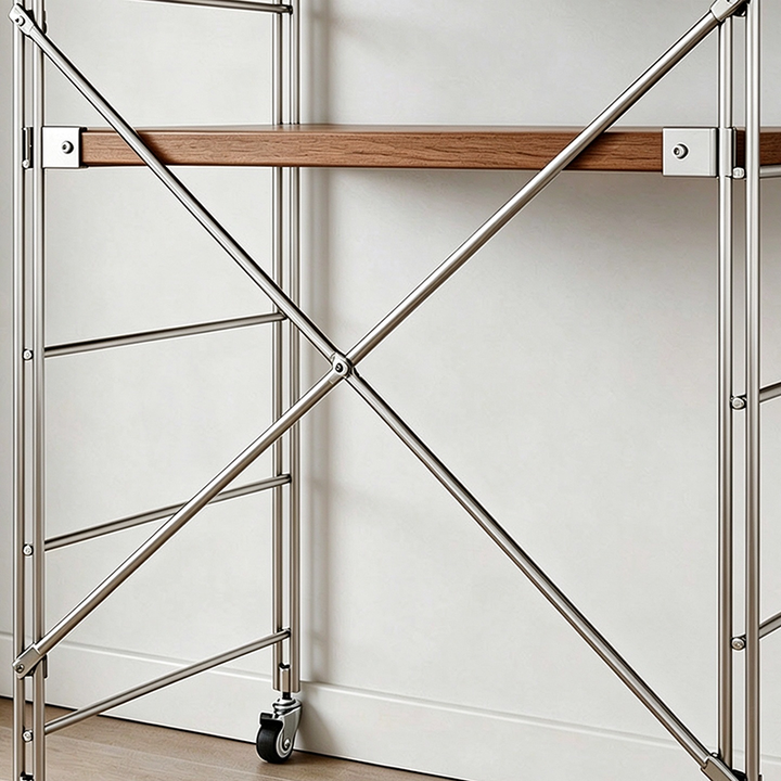 Modern Minimalist Steel &amp; Particleboard Storage Rack With Open Bottom Storage - Multi-Tier Organizer For Living Room &amp; Kitchen