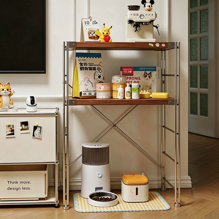 Modern Minimalist Steel &amp; Particleboard Storage Rack With Open Bottom Storage - Multi-Tier Organizer For Living Room &amp; Kitchen