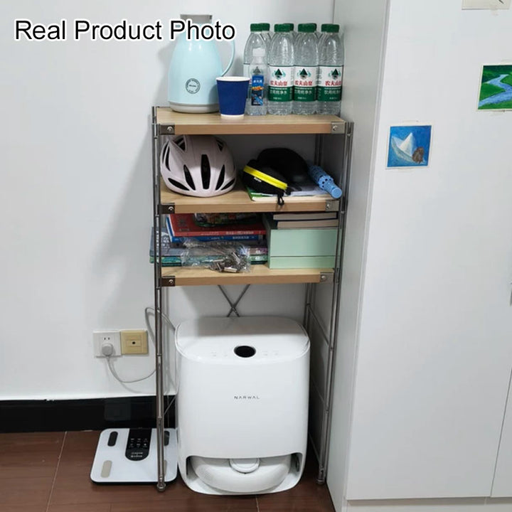 Modern Minimalist Steel &amp; Particleboard Storage Rack With Open Bottom Storage - Multi-Tier Organizer For Living Room &amp; Kitchen