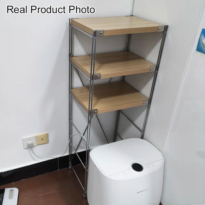 Modern Minimalist Steel &amp; Particleboard Storage Rack With Open Bottom Storage - Multi-Tier Organizer For Living Room &amp; Kitchen