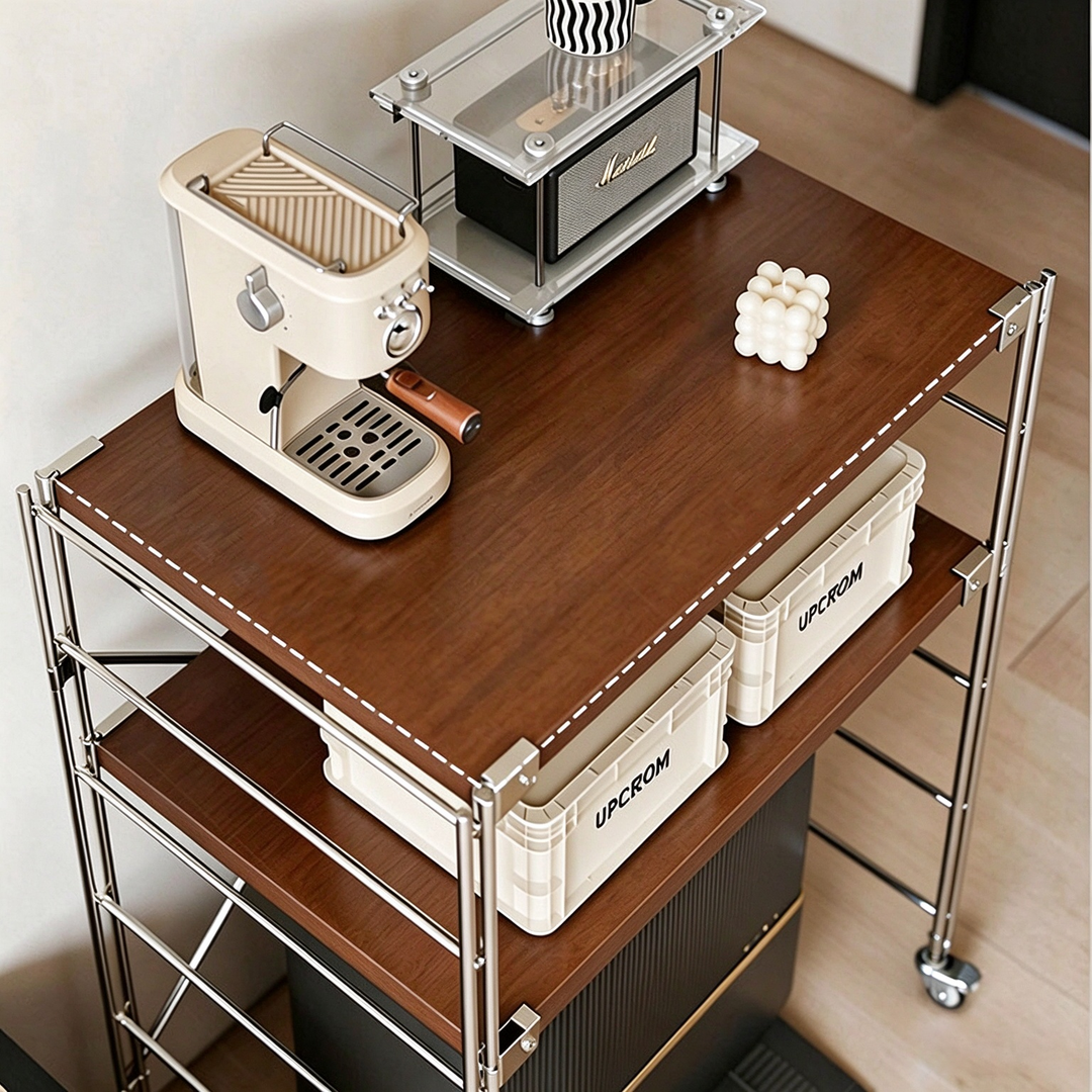 Modern Minimalist Steel &amp; Particleboard Storage Rack With Open Bottom Storage - Multi-Tier Organizer For Living Room &amp; Kitchen