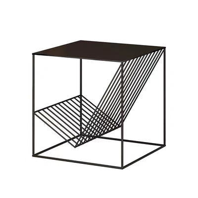 Modern Minimalist Square Iron Side Table 2-Tier For Living Room