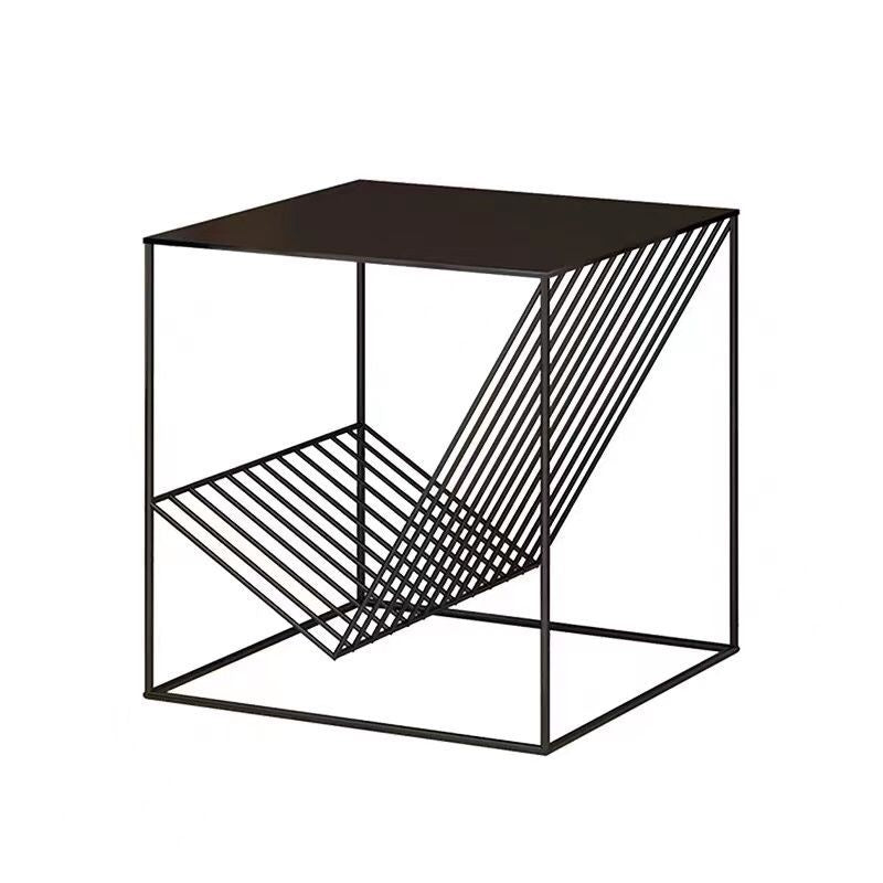 Modern Minimalist Square Iron Side Table 2-Tier For Living Room