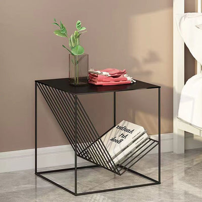 Modern Minimalist Square Iron Side Table 2-Tier For Living Room