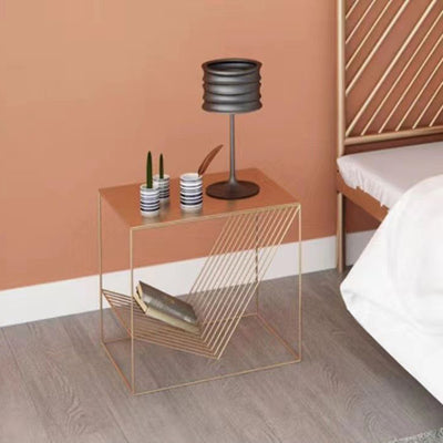 Modern Minimalist Square Iron Side Table 2-Tier For Living Room