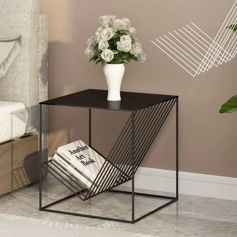 Modern Minimalist Square Iron Side Table 2-Tier For Living Room