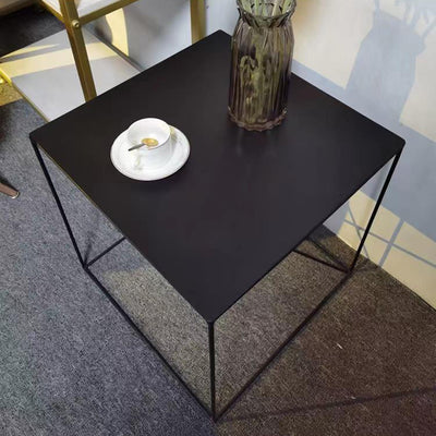 Modern Minimalist Square Iron Side Table 2-Tier For Living Room