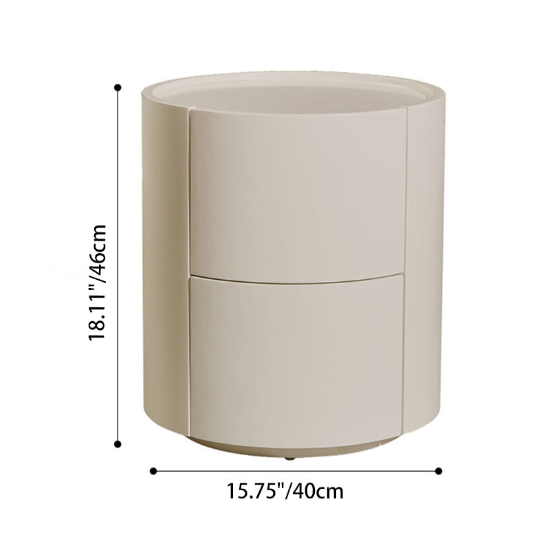 Modern Minimalist Round Solid Wood Plywood Wrought Iron Nightstand With 2-Drawer For Bedroom