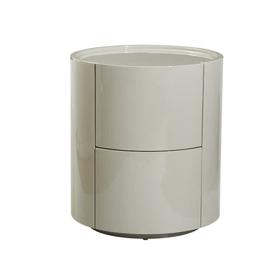Modern Minimalist Round Solid Wood Plywood Wrought Iron Nightstand With 2-Drawer For Bedroom