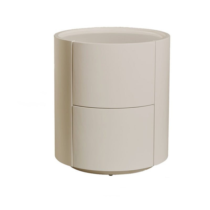 Modern Minimalist Round Solid Wood Plywood Wrought Iron Nightstand With 2-Drawer For Bedroom