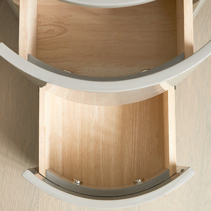 Modern Minimalist Round Solid Wood Plywood Wrought Iron Nightstand With 2-Drawer For Bedroom