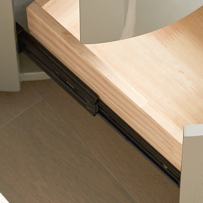 Modern Minimalist Round Solid Wood Plywood Wrought Iron Nightstand With 2-Drawer For Bedroom