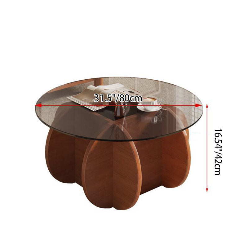 Modern Minimalist Round Tempered Glass Solid Wood Multi-layer Board Coffee Table 1-Tier For Living Room