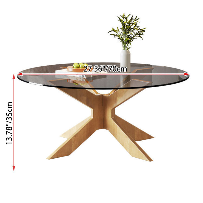 Modern Minimalist Round Solid Wood Tempered Glass Coffee Table 1-Tier For Living Room