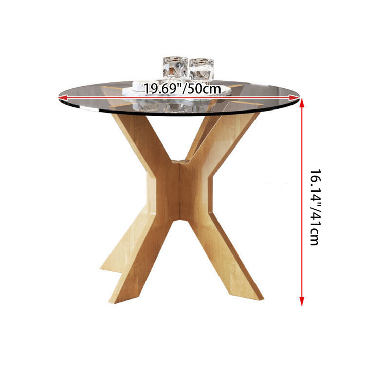 Mesa de Centro Redonda Minimalista Moderna de Madera Maciza con Cristal Templado de 1 Nivel para Sala de Estar 