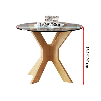 Modern Minimalist Round Solid Wood Tempered Glass Coffee Table 1-Tier For Living Room
