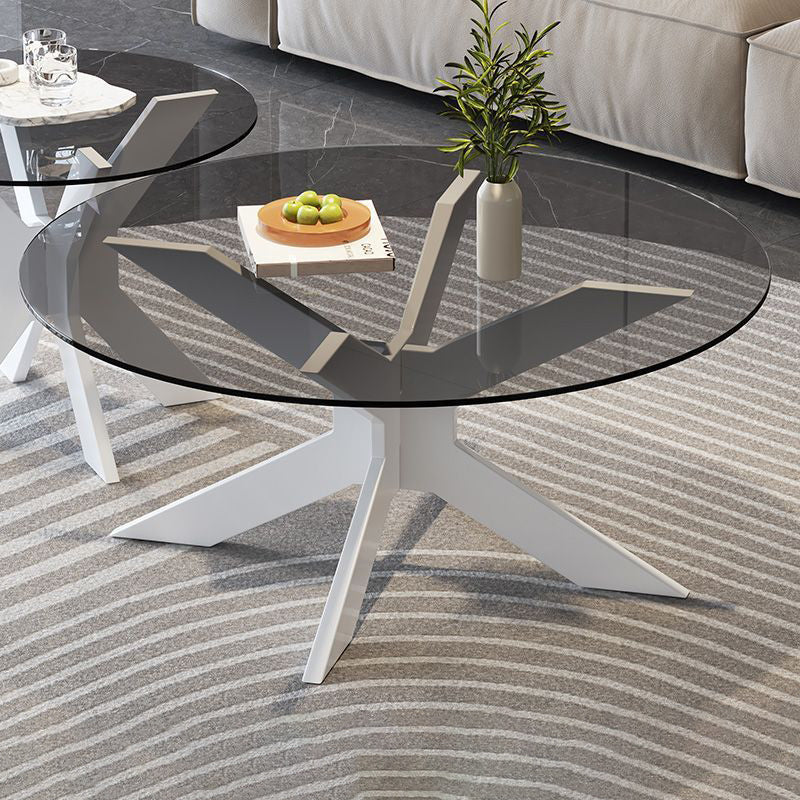 Modern Minimalist Round Solid Wood Tempered Glass Coffee Table 1-Tier For Living Room