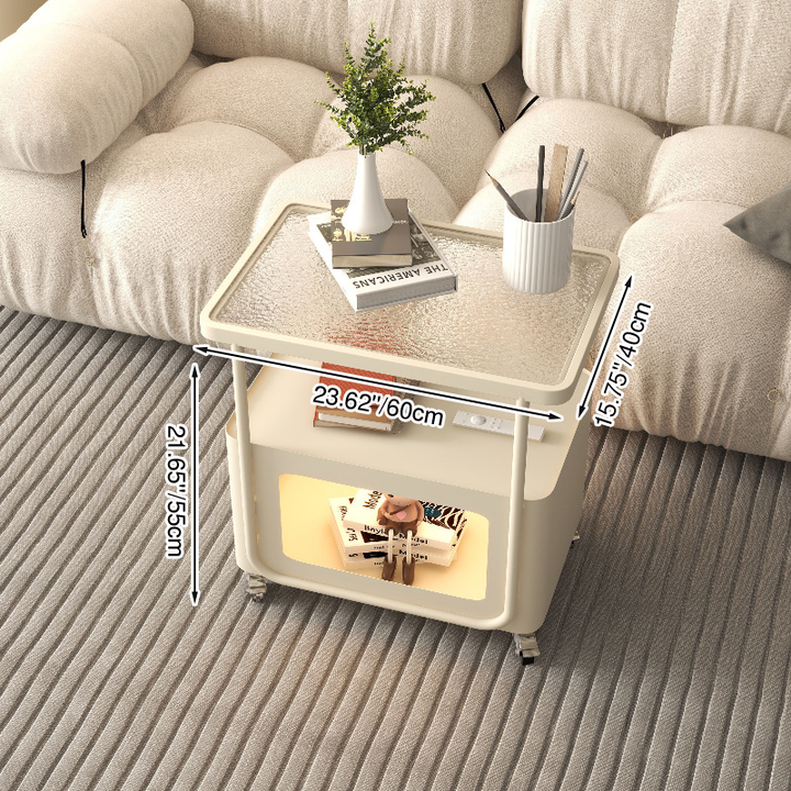تصميم حديث بسيط بحواف مستديرة من الزجاج المقسى والحديد المطاوع طاولة جانبية متحركة بثلاث طبقات لغرفة المعيشة 