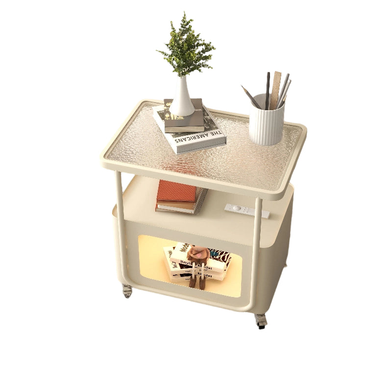 Modern Minimalist Rounded-Edge Design Tempered Glass Wrought Iron Movable Side Table 3-Tier For Living Room