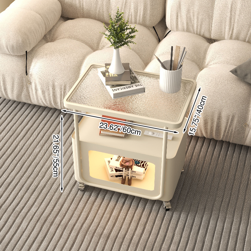 Modern Minimalist Rounded-Edge Design Tempered Glass Wrought Iron Movable Side Table 3-Tier For Living Room