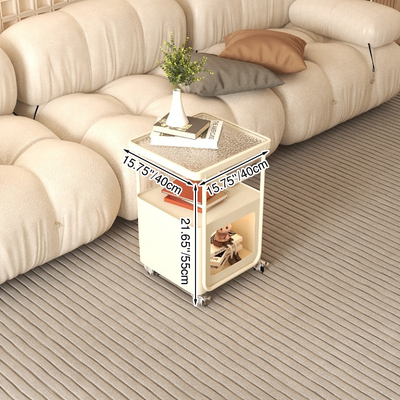 Modern Minimalist Rounded-Edge Design Tempered Glass Wrought Iron Movable Side Table 3-Tier For Living Room