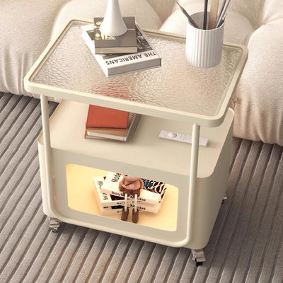 Modern Minimalist Rounded-Edge Design Tempered Glass Wrought Iron Movable Side Table 3-Tier For Living Room