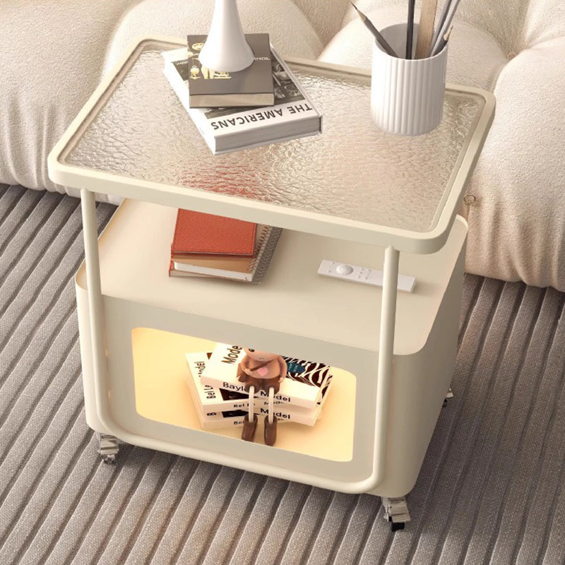 Modern Minimalist Rounded-Edge Design Tempered Glass Wrought Iron Movable Side Table 3-Tier For Living Room