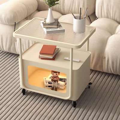 Modern Minimalist Rounded-Edge Design Tempered Glass Wrought Iron Movable Side Table 3-Tier For Living Room