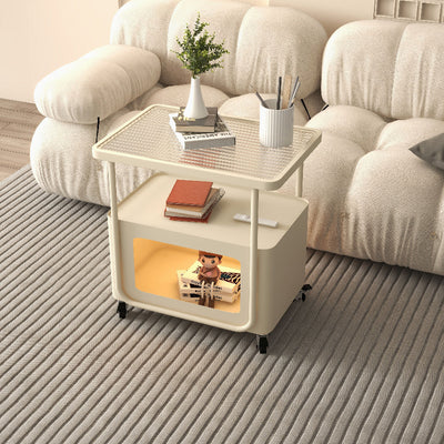 Modern Minimalist Rounded-Edge Design Tempered Glass Wrought Iron Movable Side Table 3-Tier For Living Room