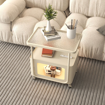 Modern Minimalist Rounded-Edge Design Tempered Glass Wrought Iron Movable Side Table 3-Tier For Living Room