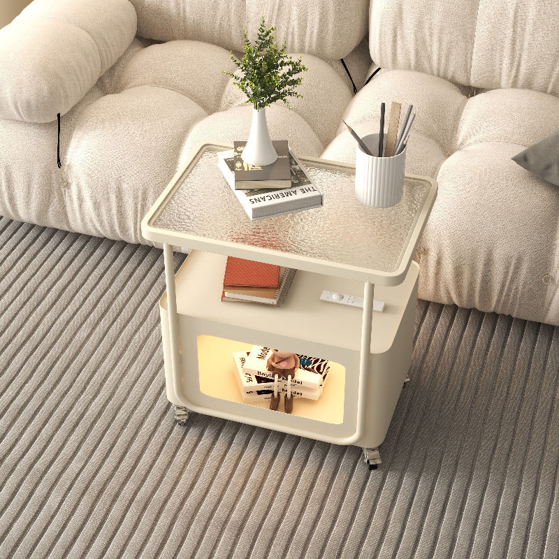 Modern Minimalist Rounded-Edge Design Tempered Glass Wrought Iron Movable Side Table 3-Tier For Living Room