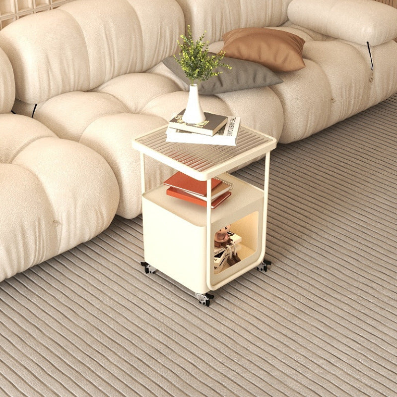 Modern Minimalist Rounded-Edge Design Tempered Glass Wrought Iron Movable Side Table 3-Tier For Living Room