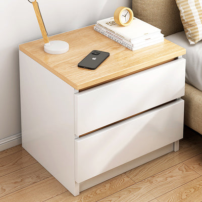 Modern Minimalist Square MDF Nightstand 2-Drawer For Living Room & Bedroom