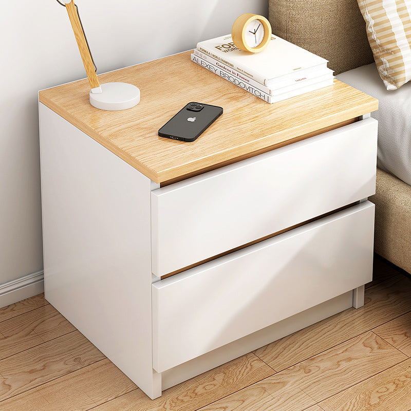 Modern Minimalist Square MDF Nightstand 2-Drawer For Living Room & Bedroom