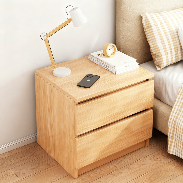 Moderner minimalistischer quadratischer MDF-Nachttisch mit 2 Schubladen für Wohnzimmer & Schlafzimmer 