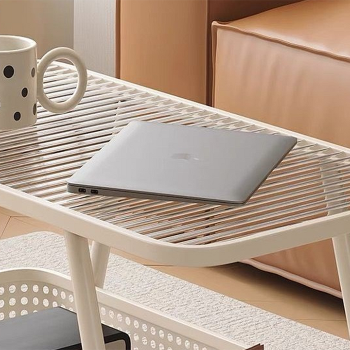 Modern Minimalist Rounded-Edge Design Carbon Steel Stone Slab Tempered Glass Movable Side Table 2-Tier For Living Room
